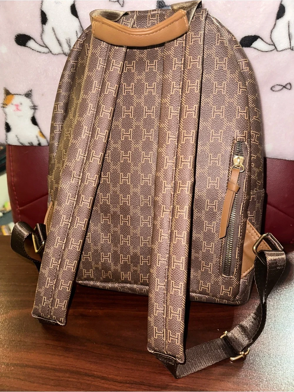 Brown Monogram H-Pattern Backpack Purse - Tan Accent